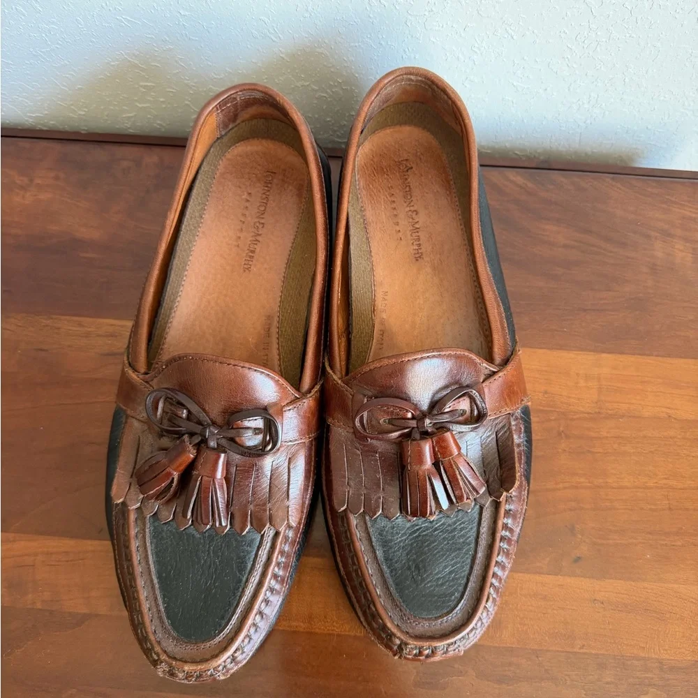 Johnston & Murphy Aragon II Kiltie Tassel Black Brown Leather Loafer Mens 10.5